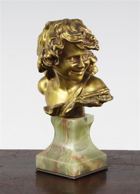 Antonin Larroux (1859-1913). A 19th century French gilt bronze bust, 7in.